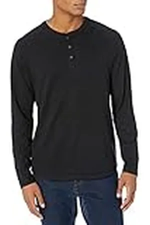 Amazon Camiseta de Manga Larga con Cuello Henley y Corte Recto (Disponible en Talla Grandes y Largos Especiales) Hombre, , XS