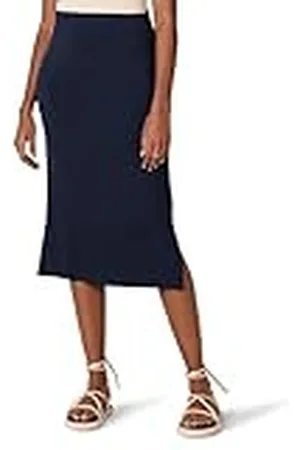 Amazon Falda Midi de Punto sin Cierre (Disponible en Tallas Grandes) Mujer, , L