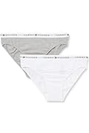 Tommy Hilfiger Braguitas Chicas Pack de 2 con Logotipo en la Cintura, Multicolor (Light Gry Heather/White), 10-12 Años