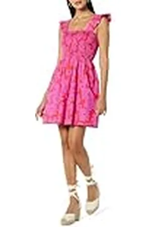 THE DROP Kari Ruffled-Shoulder Smocked Mini Dress Vestidos, , S