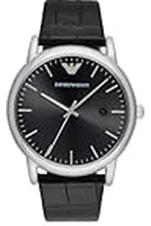 Emporio Armani Reloj Hombre, Movimiento de tres manecillas con fecha, 43mm Caja de acero plateado con correa de piel, AR2500