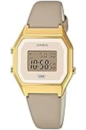Casio Reloj Cuarzo Mujer 29.00mm con dial Digital Color Crema y Correa de Pulsera de Cuero Champagne LA680WEGL-5EF
