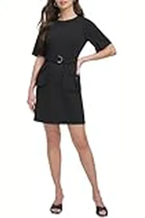 DKNY Vestido de Manga Corta con Adornos de Anillo Informal, , 44 para Mujer