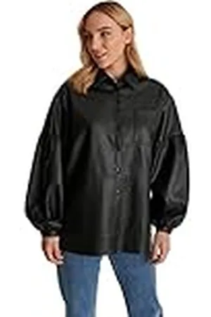 NA-KD Oversized Puff Sleeve PU Shirt Camisa, , 34 para Mujer