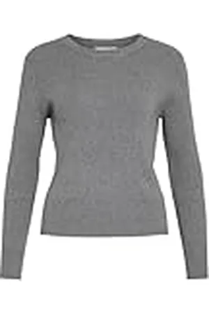 VILA Vicomfy O-Neck L/S Knit Top-Noos Jersey de Punto, Color Gris, XS para Mujer