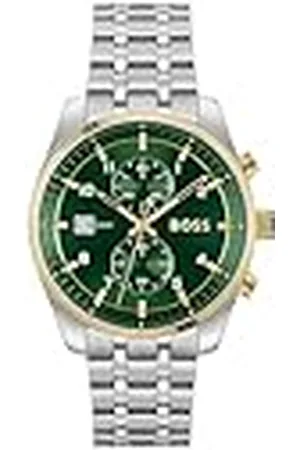 HUGO BOSS Reloj Cronógrafo de Cuarzo para Hombre Colección SKYTRAVELLER con Correa de Acero Inoxidable Plateada - 1514195
