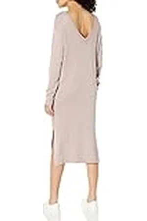 THE DROP Vestido sudadera midi con espalda de pico en punto acanalado Suki para Mujer, , M