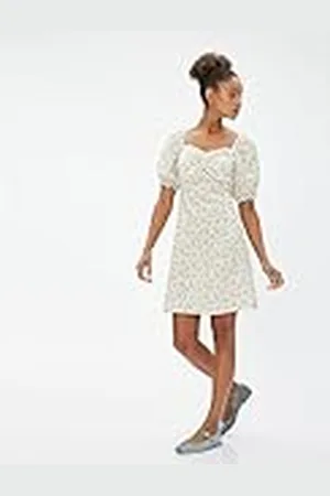 Koton Puff Sleeve Viscose Mix Mini Floral Dress Vestido, , 34 Mujeres