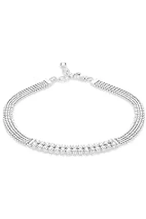 Amazon Pulsera ajustable con cadena tipo caja y circonitas bañada en rodio en esterlina, 18 a 20 cm