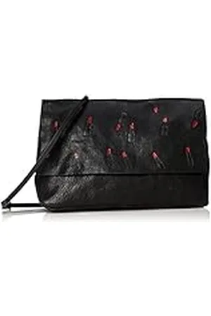 Pieces® Pcdiane Leather Cross Body, Shoppers y bolsos de hombro Mujer, Schwarz (Black/Aop Lipstick), 8x14x26 cm (B x H T)