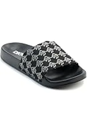 DKNY Zella-Flat Slide, Sandalia Deslizante Mujer, Negro/Plateado, 38 EU