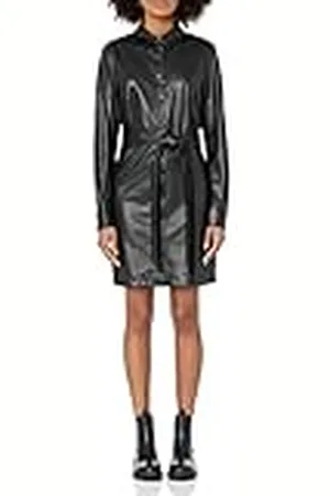 THE DROP Vestido para Mujer, Sam Camisero de Cuero Vegano, , XXS