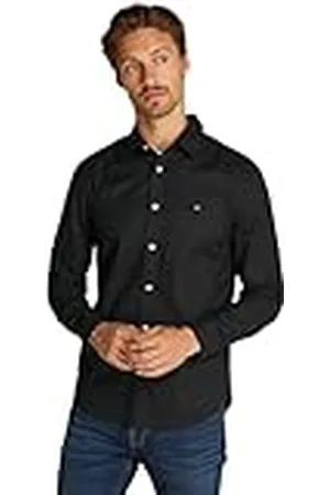 Tommy Hilfiger Camisa Hombre Flex Poplin Kent Collar Camisa business, Negro (Black), S