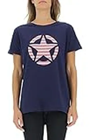 Jeep O102613-A184 J Woman T-Shirt Oversize Star Striped Print Turn-up Sleeve J22W Mujer S