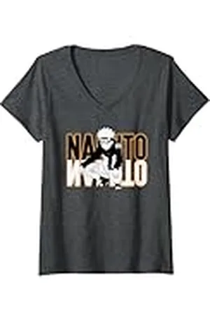 Naruto Mujer Shippuden Crouching Mirrored Text Anime Camiseta Cuello V