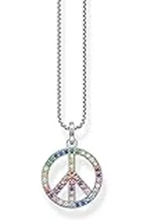 Thomas Sabo KE2170-318-7-L55V - Collar con colgante de símbolo de la paz con piedras de colores de de ley 925 con piedras de colores arcoíris, longitud 55 cm, 55cm, esterlina, Circonia