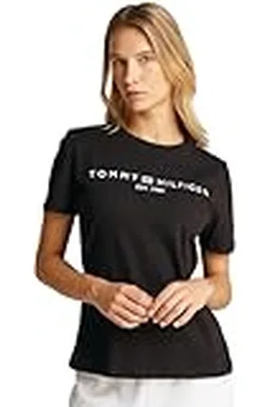 Tommy Hilfiger REG Corp Logo C-NK SS WW0WW40276, Camisetas de Punto de Manga Corta, Mujer, Negro (Black), XXS