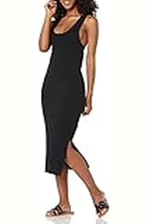 THE DROP Yasmin Vestido Midi de Tirantes de Punto de Canalé para Mujer, , XXS