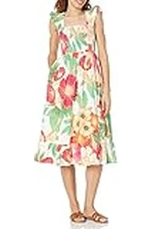 THE DROP Kimi Ruffled Shoulder Smocked Midi Dress para Mujer, , M