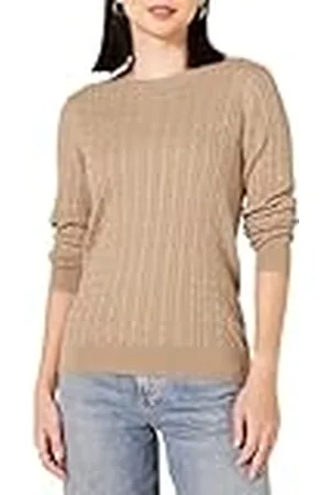 Amazon Jersey de Cuello Redondo y Manga Larga en Ligero Punto Trenzado (Disponible en Tallas Grandes) Mujer, , XXL