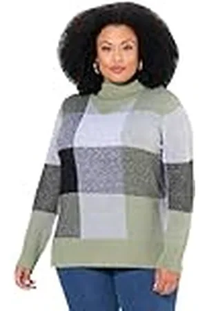Ulla Popken Pullover, Karomuster, Stehkragen, Langarm Suéter pulóver, , 56/58 ES para Mujer