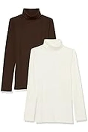 Amazon Top Interior en Punto Acanalado con Cuello Alto, Manga Larga y Corte Entallado (Disponible en Tallas Grandes) Mujer, Pack de 2, , XS