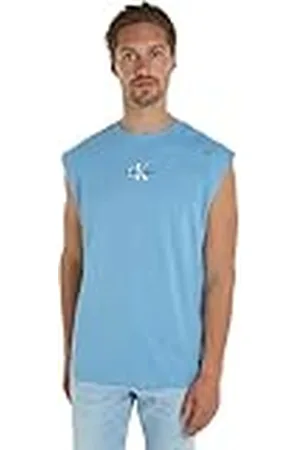 Calvin Klein Jeans Camiseta de tirantes Hombre Monologo Sleeveless de algodón, Azul, S
