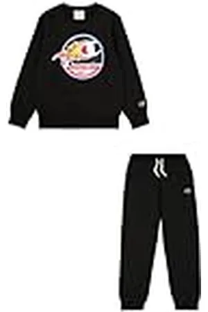 Champion Legacy Play With Graphics B (306914) - Chándal de forro polar Powerblend compacto y ultraligero con cuello redondo, negro (NBK), 9-10 años (M) Niño FW24