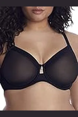 CURVY COUTURE Sujetador con Aros sin Forro de Malla Transparente Cobertura Completa, Tono Negro, 110C para Mujer