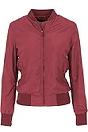 Urban classics Chaqueta Bomber ligera mujer con bolsillos delanteros, cintura, puños y cuellos elásticos, apertura delantera con cremallera, de manga larga, color rojo, talla XS