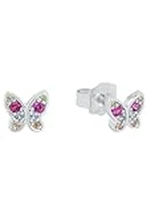 QS by s.Oliver Aretes de plata esterlina 925 joyería del oído de los niños de la muchacha, con zirconia cúbico synth., 0,6 cm, plata, mariposa, Viene en caja de regalo de joyería