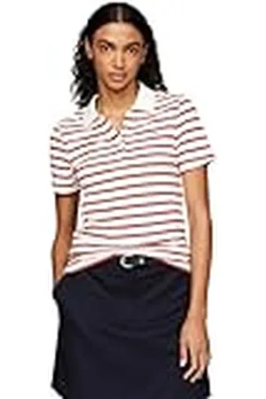 Tommy Hilfiger Polo de Manga Corta Mujer Stripe Slim Fit, Multicolor (Breton STP/Ecru/Terra Red), XXS