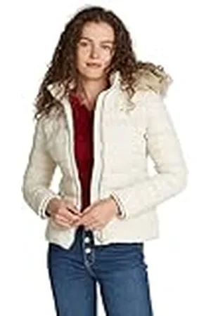 Tommy Hilfiger Cazadora Acolchada Mujer Basic Hooded Down Jacket con Capucha, Marfil (Newsprint), XXS