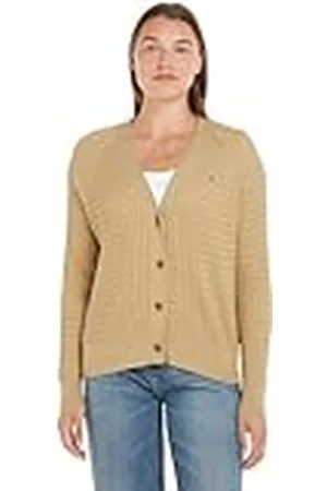 Tommy Hilfiger Chaqueta de punto Mujer V-Neck con botones, Beige (Beige), XL