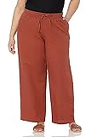 Amazon Pantalón de Pierna Ancha con Cordón Ajustable en Mezcla de Lino (Disponible en Tallas Grandes) Mujer, , XXL Grande