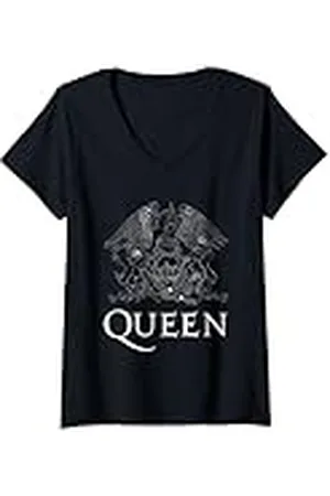 Queen Logotipo oficial de Classic Crest Blanco Camiseta Cuello V