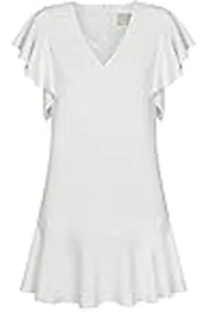 Swing Megan | | L Coctel de Mujer Festivo Fiesta Verano Noche Volantes Casual | Mini Vestido Elegante | Cuello en V | Manga Corta | Blanco | 40