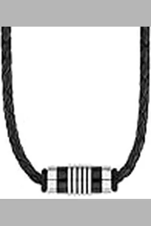 QS by s.Oliver Collar de acero inoxidable de cuero collar de los hombres, 47 + 3 cm, bicolor, viene en caja de regalo de joyería