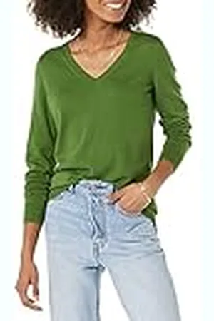 Amazon Jersey de Cuello en V, Manga Larga, Ligero y de Ajuste Clásico (Disponible en Tallas Grandes) Mujer, , L