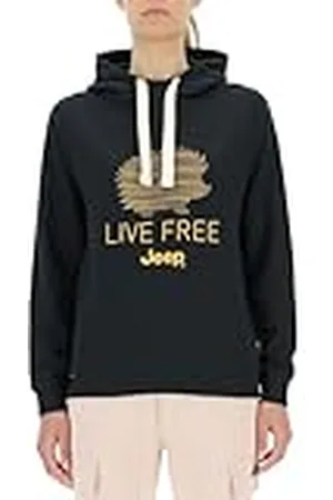 Jeep O102919-B000 J Sudadera Mujer con Capucha Erizo - Live Free Estampado Grande J23W Mujer Black M