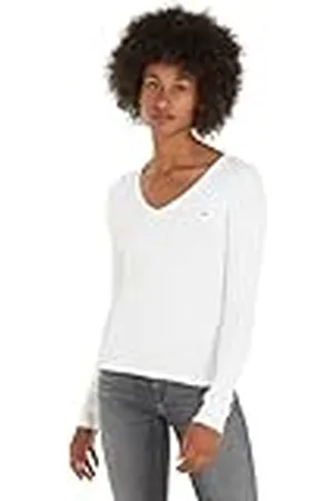 Tommy Hilfiger Camiseta de Manga Larga Mujer Slim Fit Essential V-Neck con Cuello de Pico, , XL