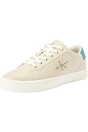 Calvin Klein Jeans CLASSICCUPLOWLACEUP LTH ML YM0YM00491, Zapatilla con Suela Cupsole Hombre, Blanco (Eggshell/Bright White/Fanfare), 43 EU