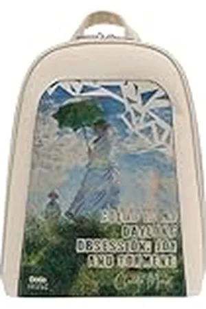 Dogo Femme Cuir Vegan Crème Fait Main et Mode Sac à dos - Claude Monet Woman With a Parasol Muse Motif