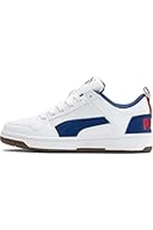 PUMA Rebound Layup Lo SL V PS, Zapatillas Niños, Blanco White-Galaxy Blue-High Risk Red 05, 28 EU