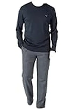 Emporio Armani Yarn DYED Cotton Long Pajamas Conjunto de Pijama, , XL de los Hombres