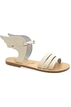 Emmanuela Handcrafted For You Emmanuela - Sandalias de cuero griego antiguo con correa de hebilla ajustable, zapatos de verano hechos a mano de calidad para mujer, sandalias boho chic, tiras con alas de oro rosa, Blanco, 40 EU