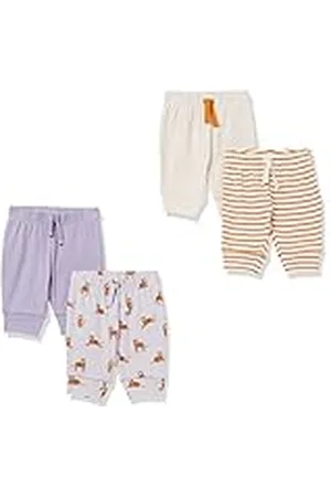 Amazon Pantalones con Cintura Elástica de Algodón Bebé Niña, Pack de 4, , 3-6 Meses