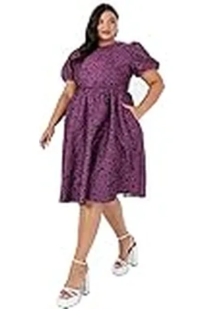 Lovedrobe Womens Ladies Plus Size Dress Curve Skater Midi Back Keyhole Short Sleeves Floral Crew Neck High Waist A-Line Vestido de cóctel, 18 para Mujer