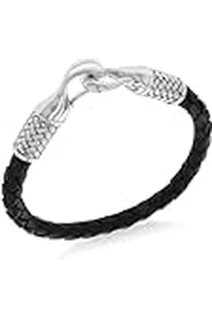 Amazon Sterling Silver Black Leather Woven Bracelet 21.5cm/8.5"