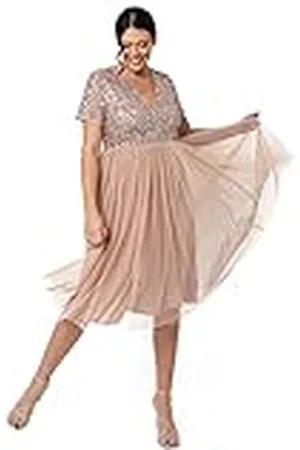 Maya Deluxe Vestido de Noche Midi Adornado para Mujer, Cuello En V con Manga Corta para Graduación, Boda Dama de Honor, , 50